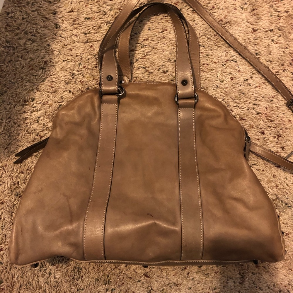 Asia Bellucci TAN LEATHERED SIDE SPIKED HOBOBAG